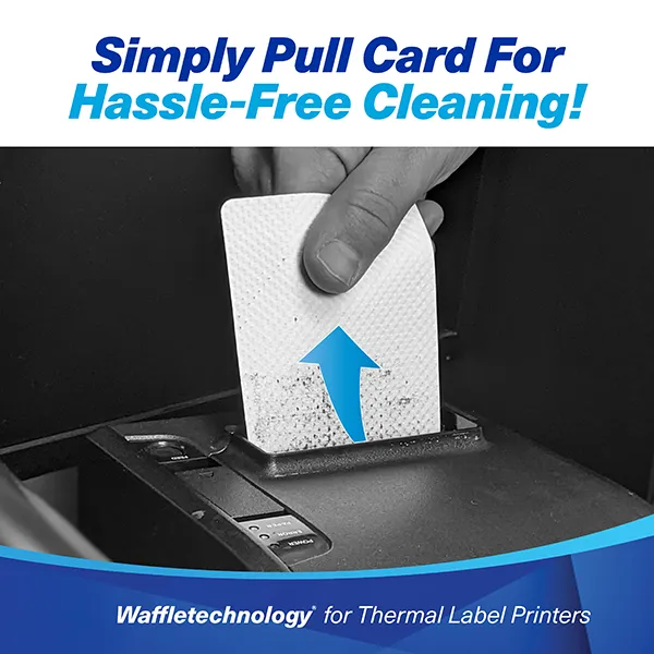 Waffletechnology for Thermal Label Printers Simply Pull Card for Hassle Free Cleaning