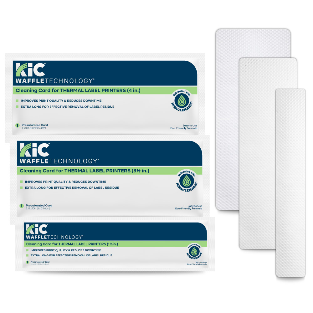 Waffletechnology cleaning cards for thermal label printers, multiple size options