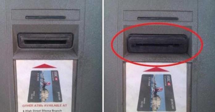 Credit card skimmers are often a subtle attachment to the front of the card reader.