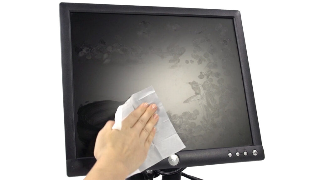 Computer Monitor Being Cleaned by Wipe