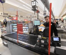 Plenty of hard surfaces in a grocery checkout station